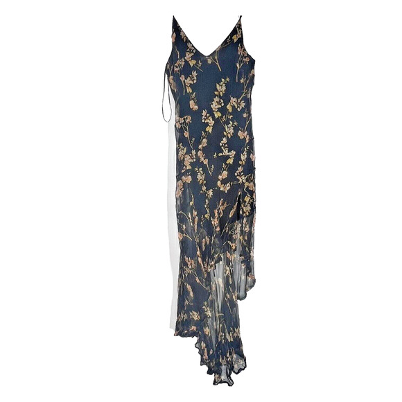 Romantic Dress Small Black Floral Sheer Hi-Low Asymmetric Feminine sexy flowy - Picture 1 of 8